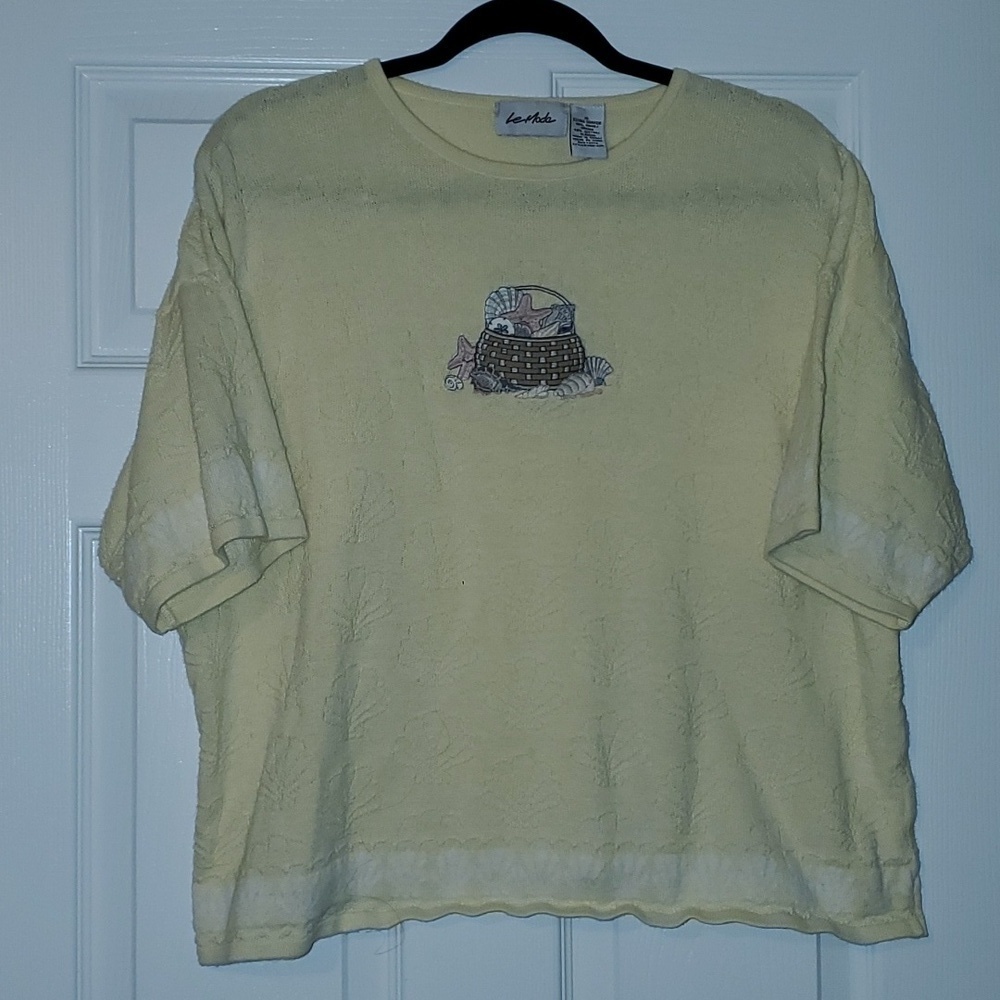 Le Moda Seashell Knit Short Sleeve Sweater Top Size XL